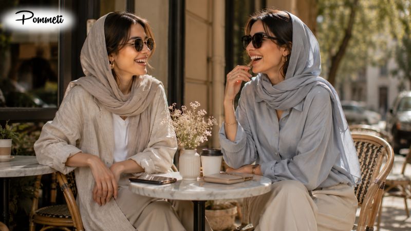 بانوی جوان با استایل کژوال زنانه و لباس‌های راحت در حال قدم زدن در خیابان