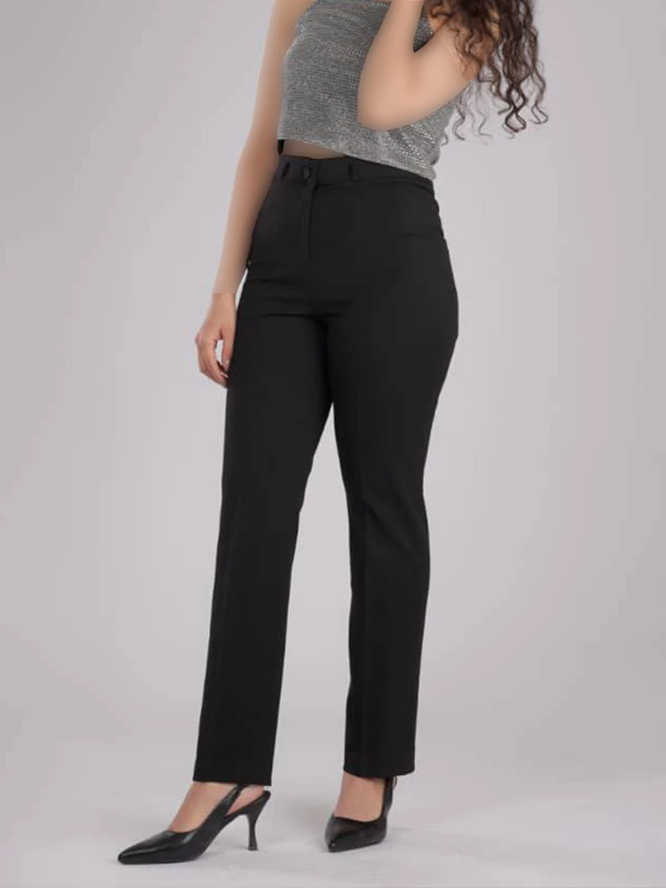 شلوار زنانه پارچه‌ای مدل راسته گاباردین مشکی کد 775
