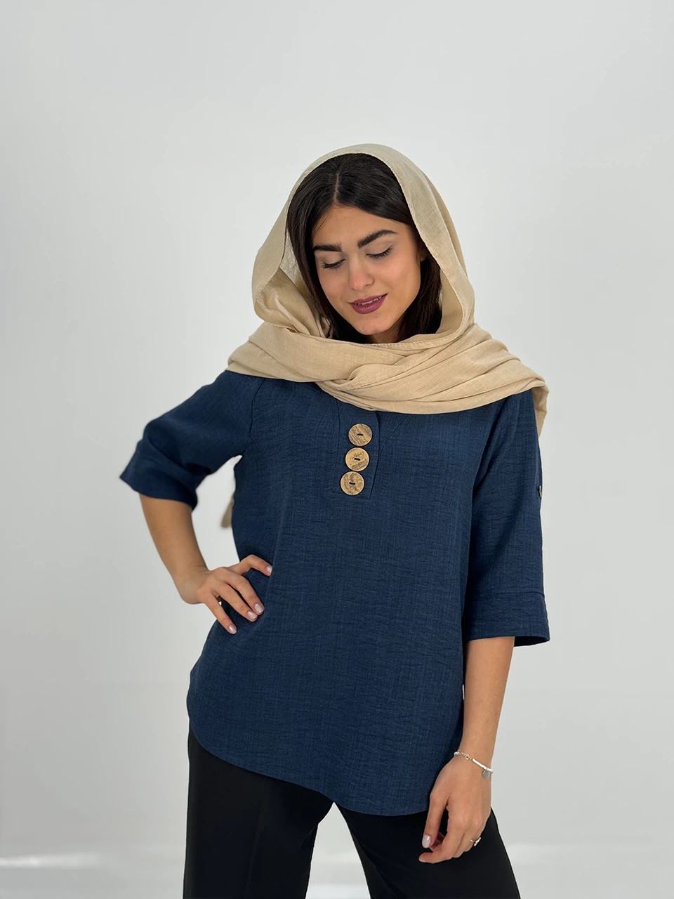 پیراهن میدی 61318 زارا دکمه چوبی RY