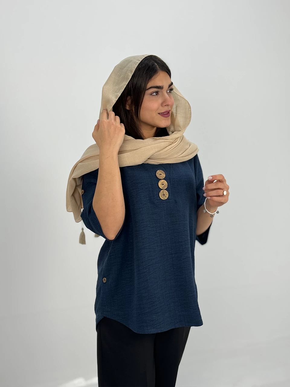 پیراهن میدی 61318 زارا دکمه چوبی RY