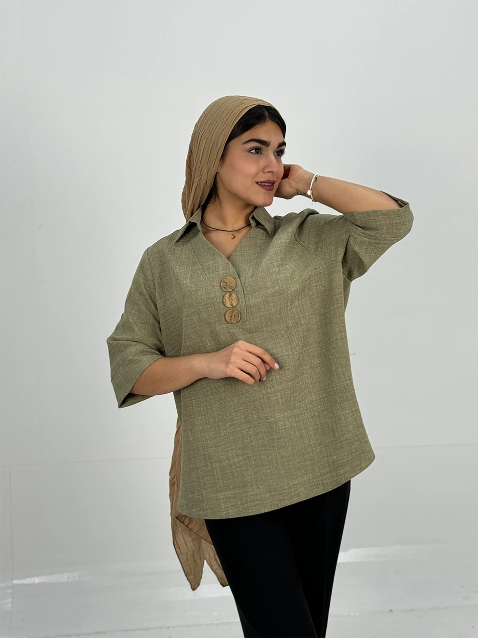 پیراهن میدی 61318 زارا دکمه چوبی RY