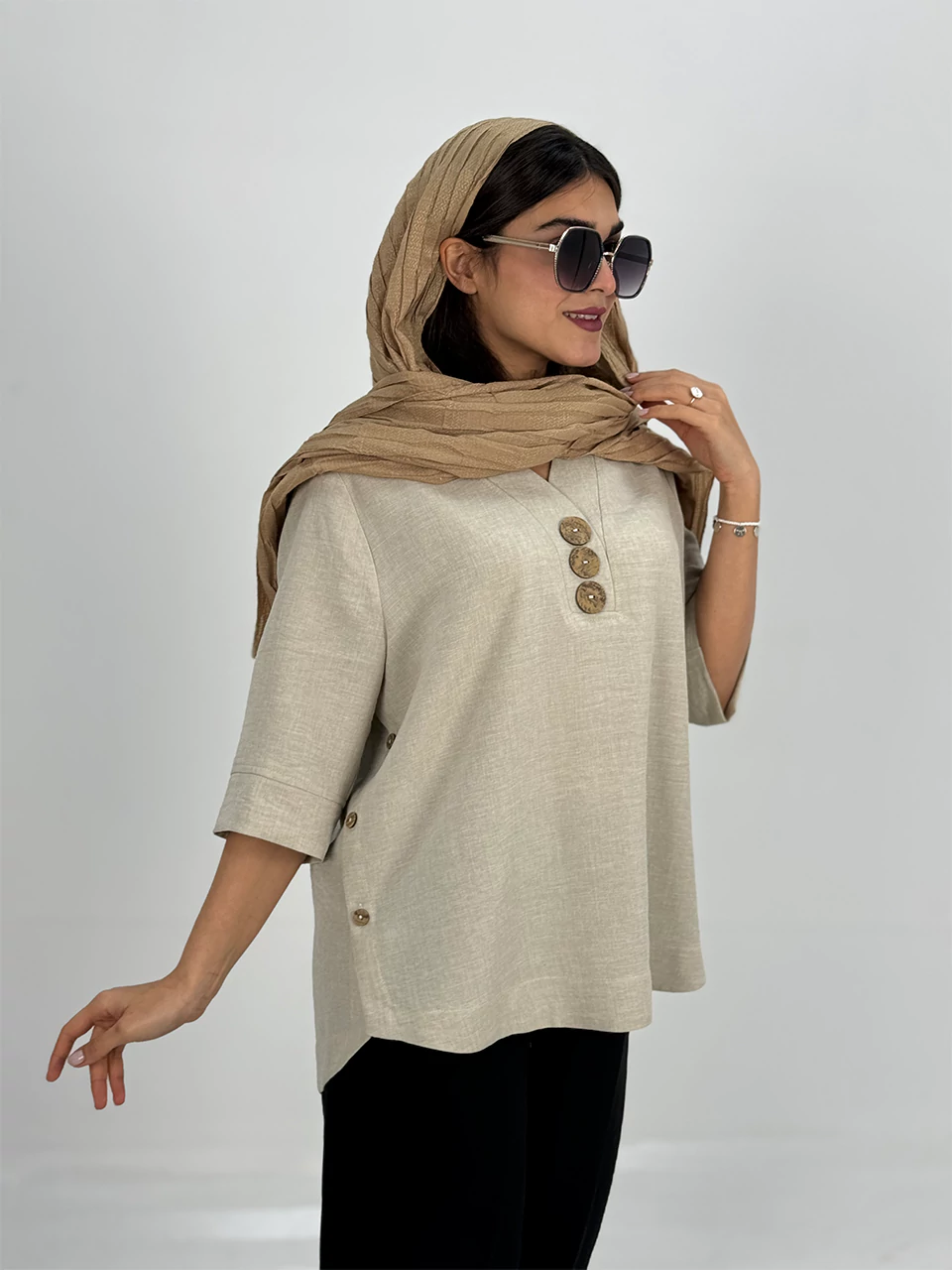 پیراهن میدی 61318 زارا دکمه چوبی RY