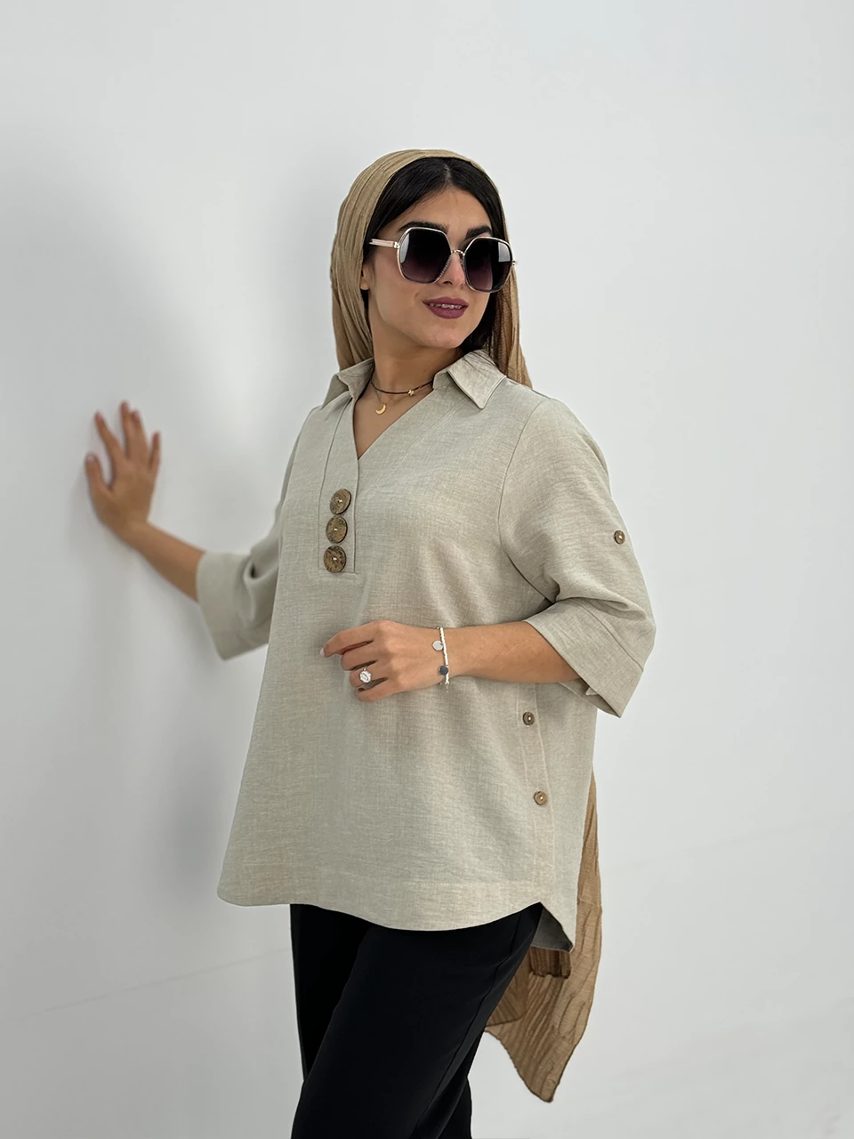 پیراهن میدی 61318 زارا دکمه چوبی RY