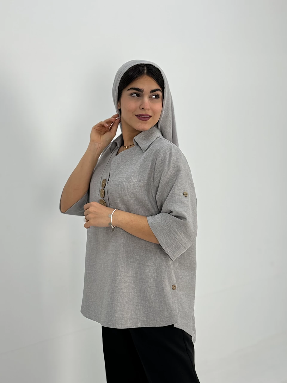 پیراهن میدی 61318 زارا دکمه چوبی RY