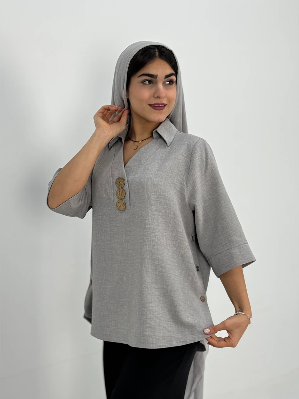 پیراهن میدی 61318 زارا دکمه چوبی RY