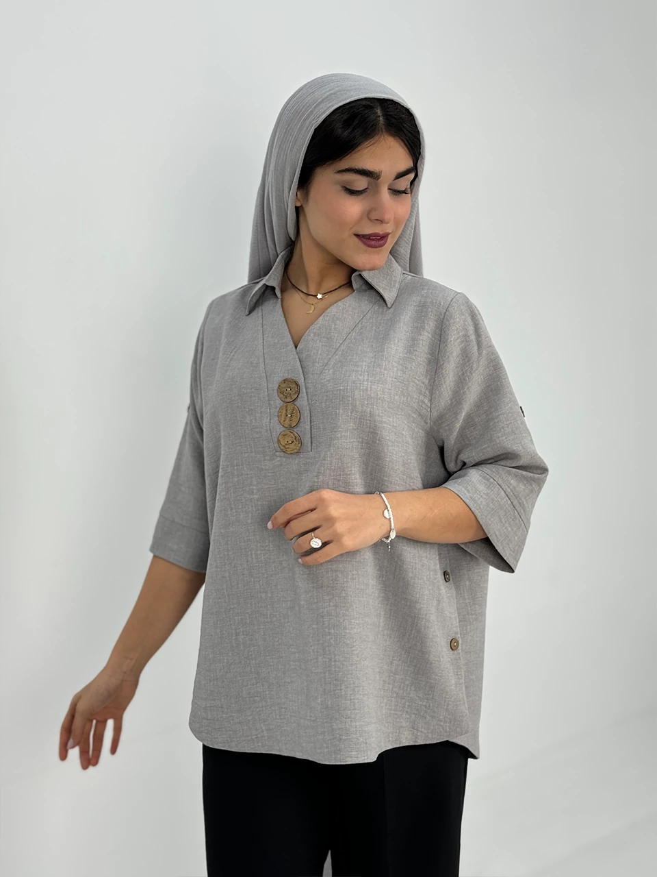 پیراهن میدی 61318 زارا دکمه چوبی RY