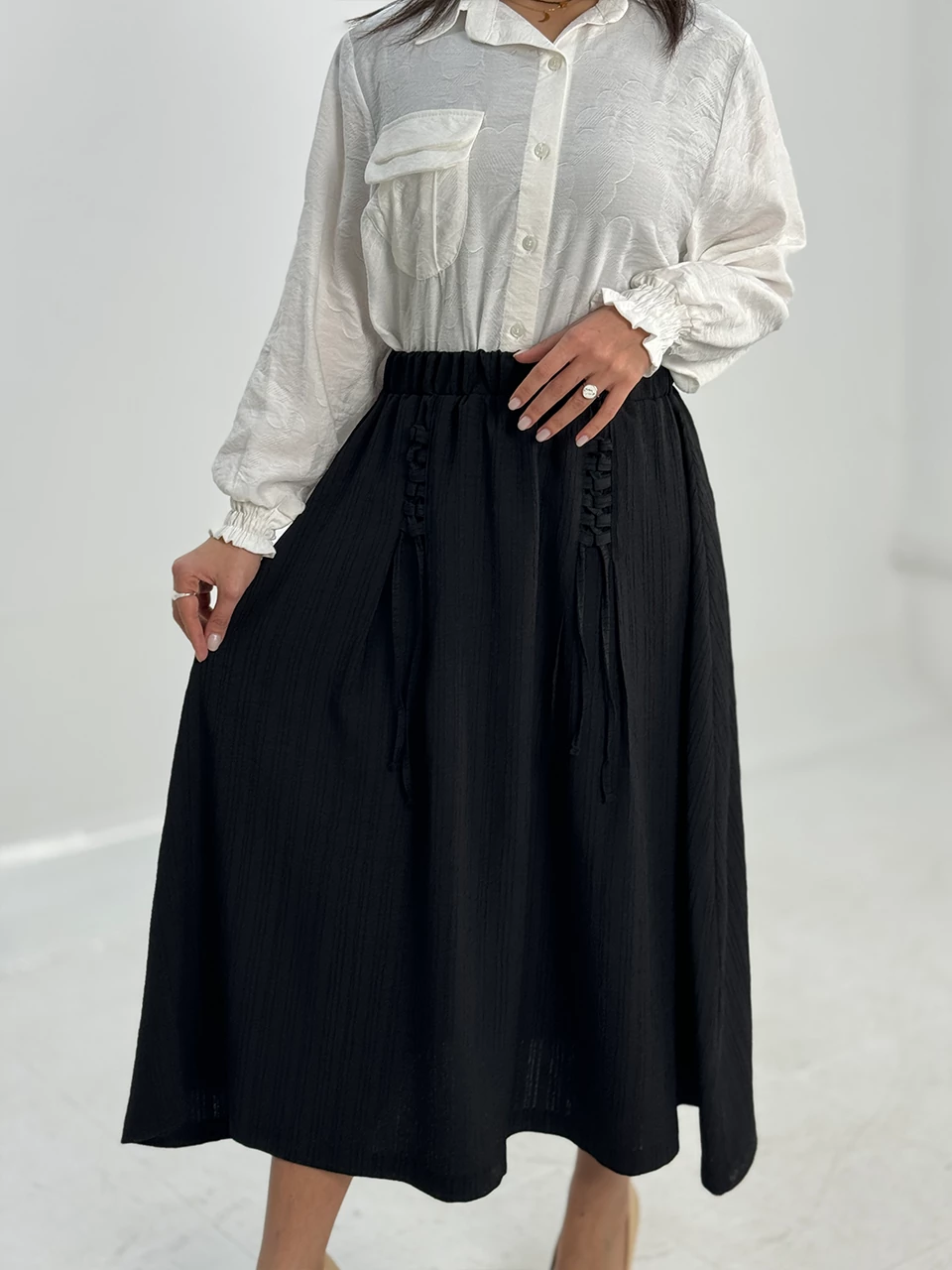 دامن پارچه ای میدی 31060 بندی سه خط RY