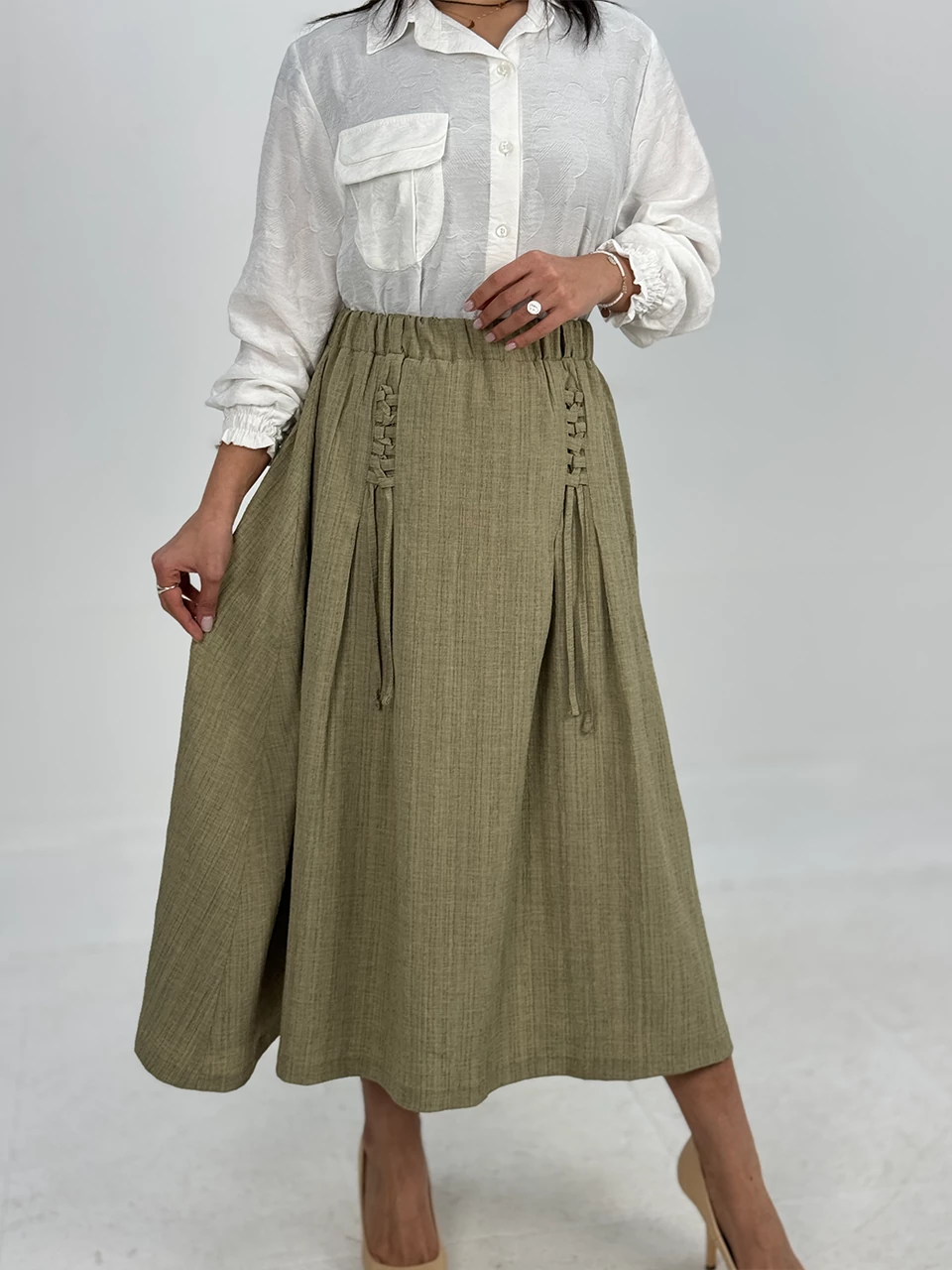 دامن پارچه ای میدی 31060 بندی سه خط RY