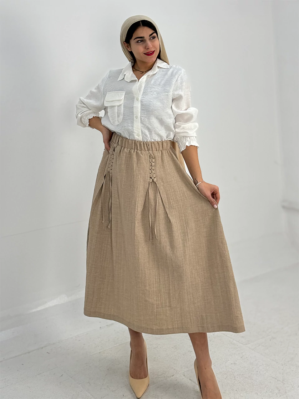 دامن پارچه ای میدی 31060 بندی سه خط RY