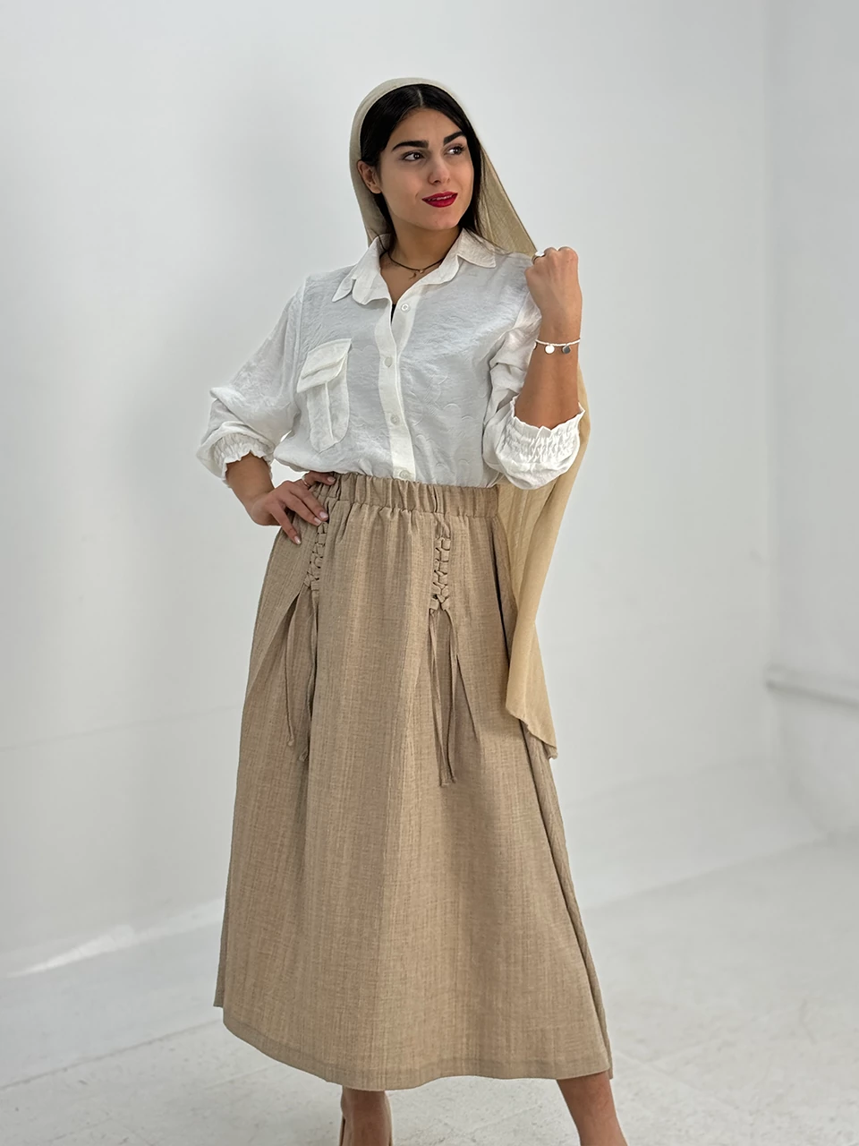 دامن پارچه ای میدی 31060 بندی سه خط RY