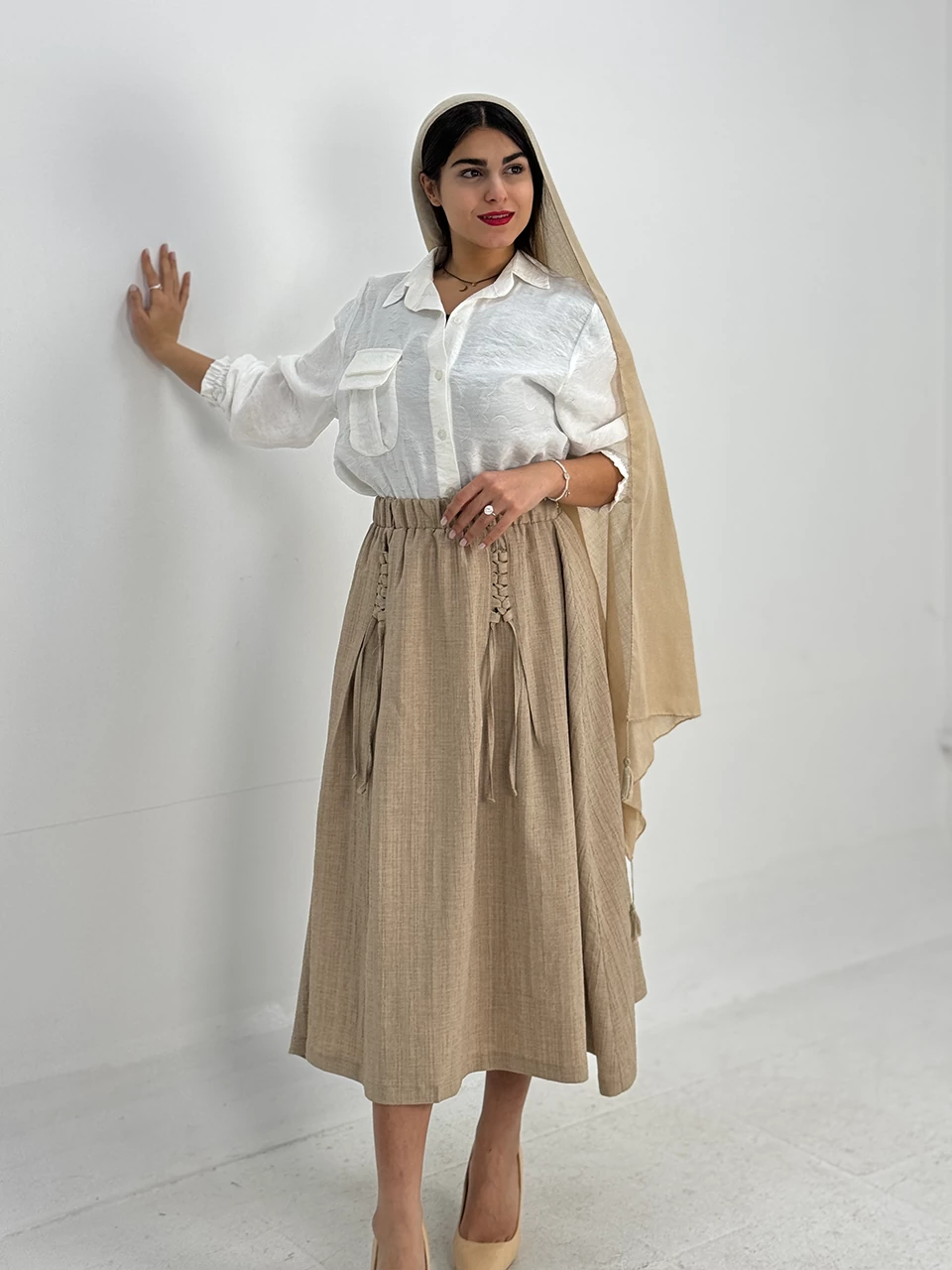 دامن پارچه ای میدی 31060 بندی سه خط RY