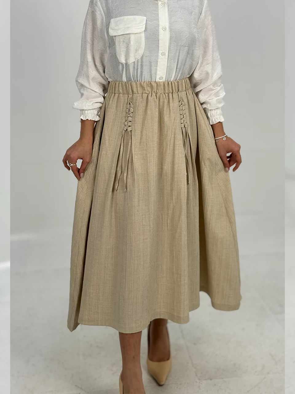 دامن پارچه ای میدی 31060 بندی سه خط RY