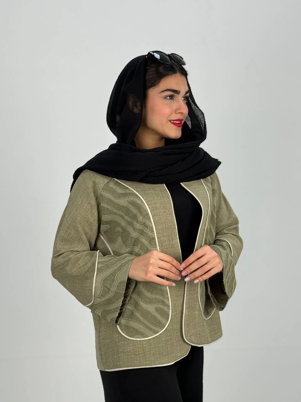 مانتو میدی 61309 آستین رگلان ترکیبی RY