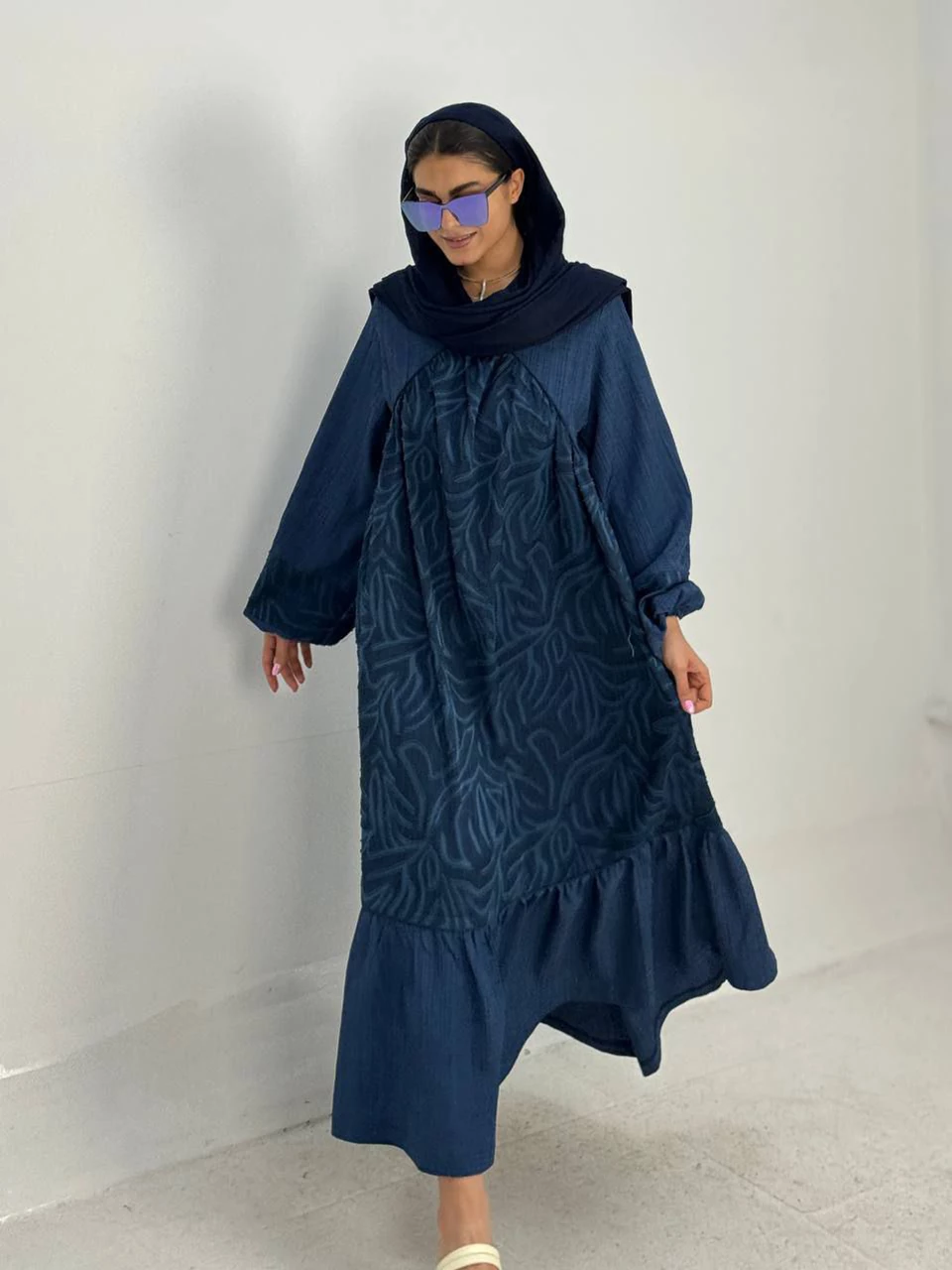 پیراهن لانگ 61357 ساحلی ترکیبی یقه هفت RY