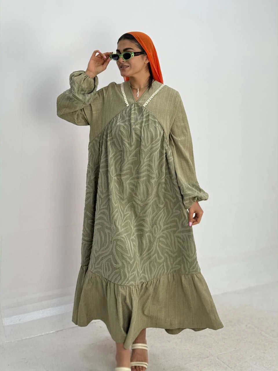 پیراهن لانگ 61357 ساحلی ترکیبی یقه هفت RY