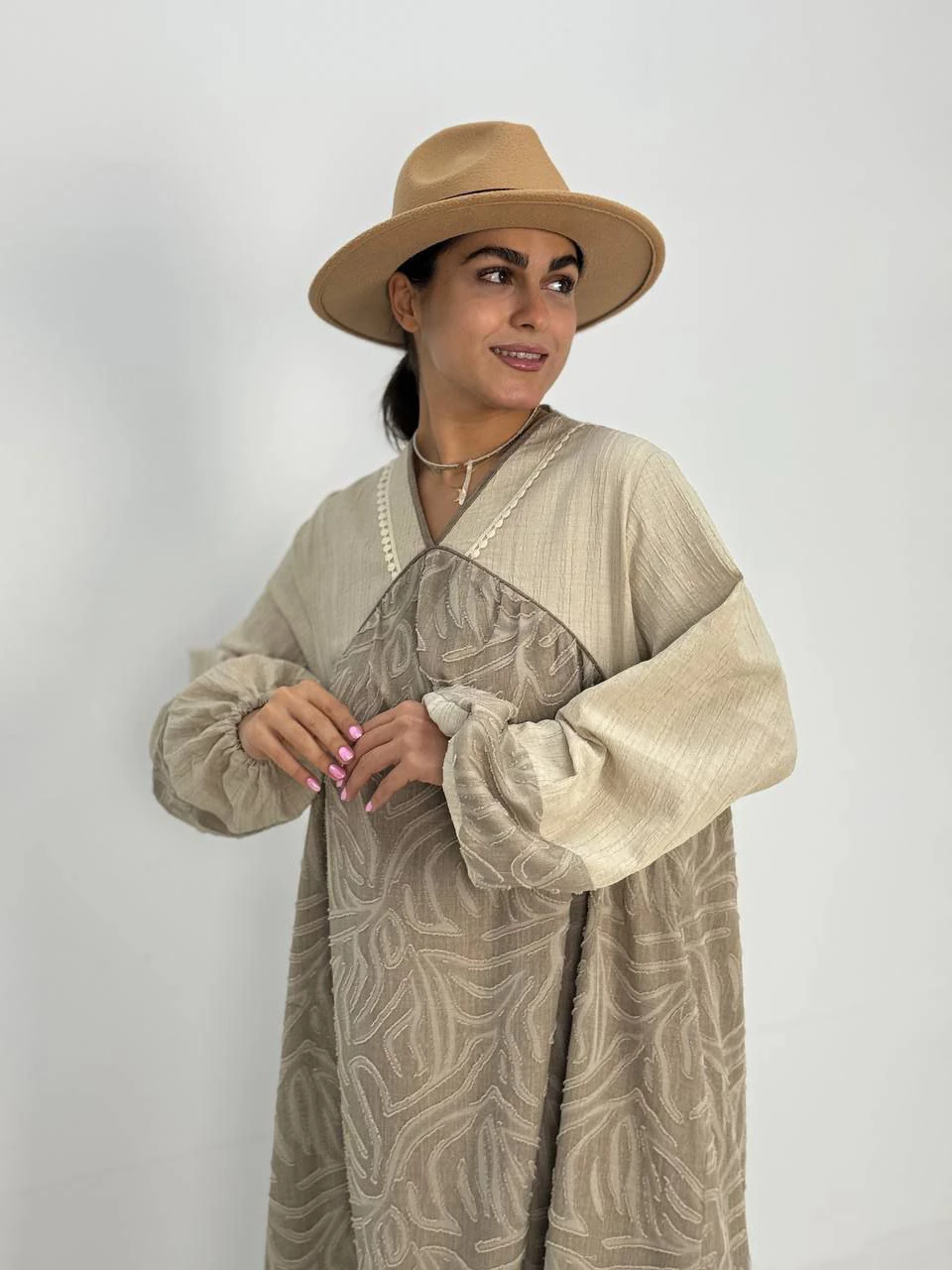 پیراهن لانگ 61357 ساحلی ترکیبی یقه هفت RY