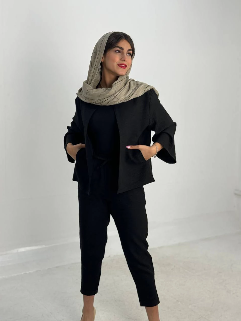 شلوار پارچه ای مام فیت 61362 ساده کمرکش RYS