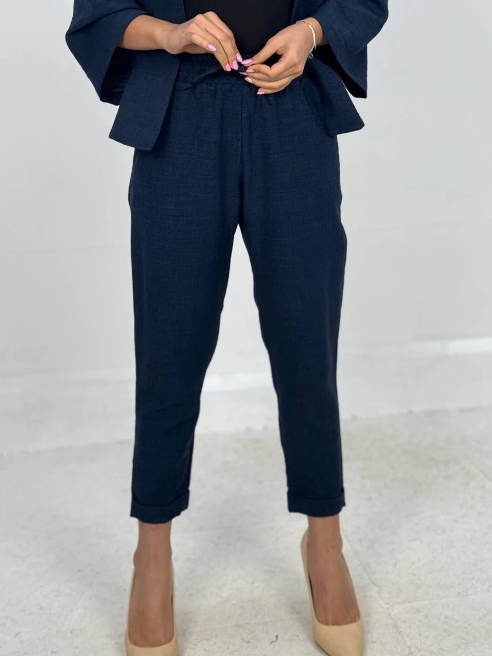 شلوار پارچه ای مام فیت 61362 ساده کمرکش RYS