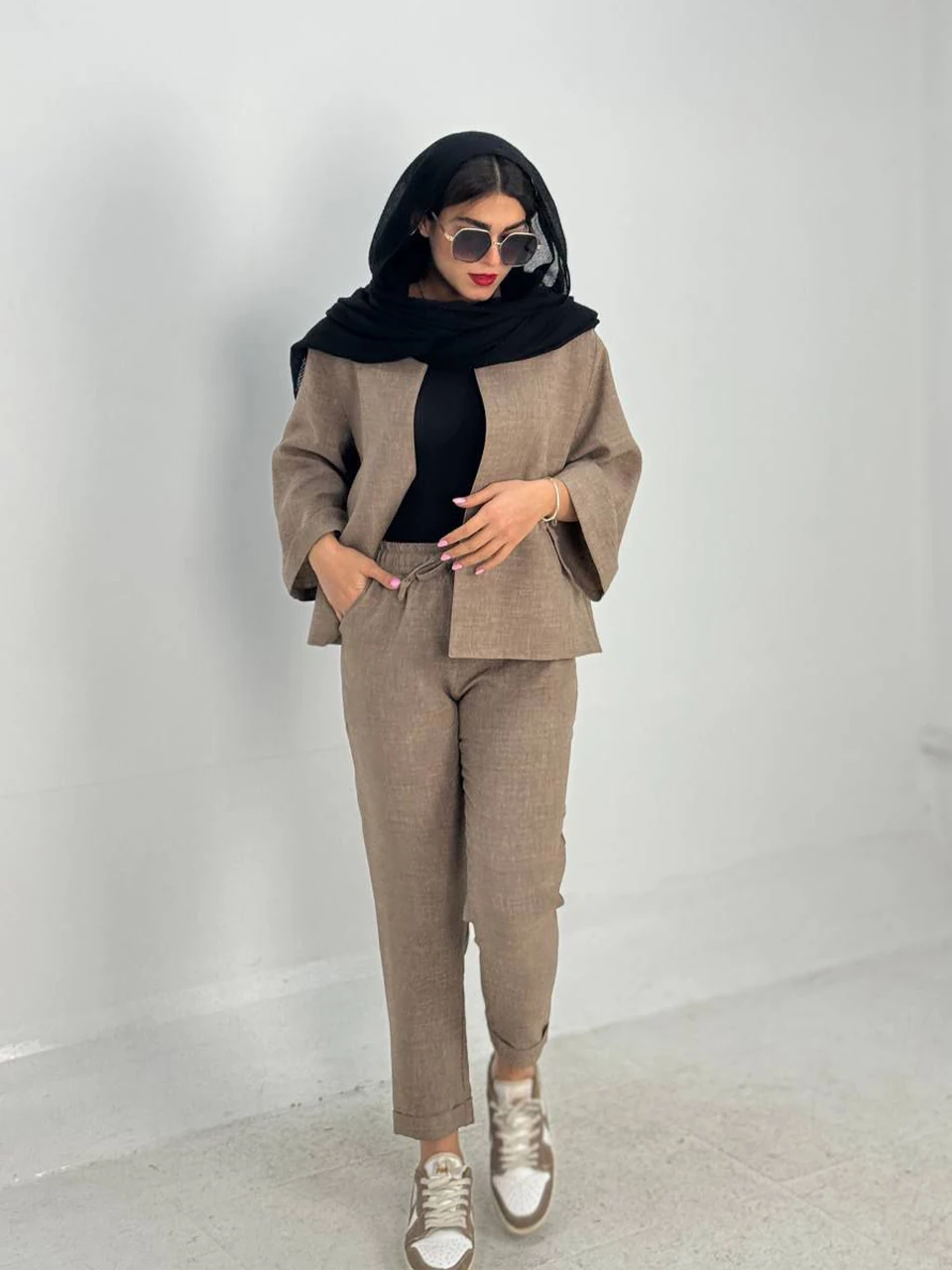 شلوار پارچه ای مام فیت 61362 ساده کمرکش RYS