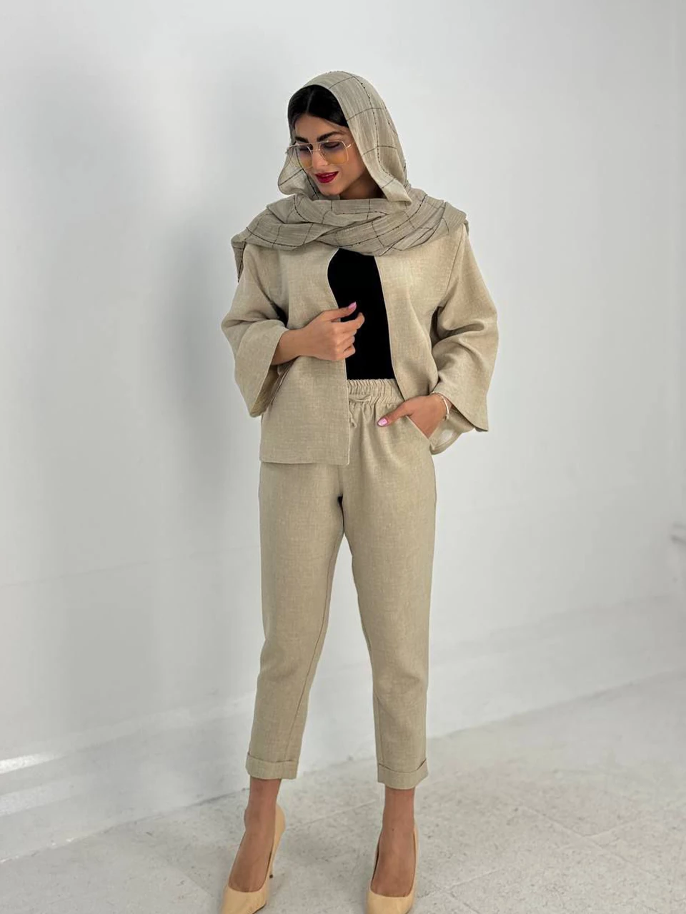 شلوار پارچه ای مام فیت 61362 ساده کمرکش RYS