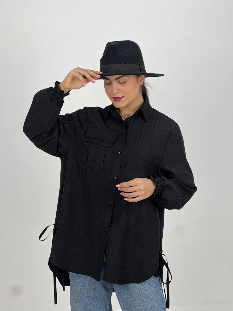 پیراهن میدی 61368 دندان موشی در جیب دوبل RY