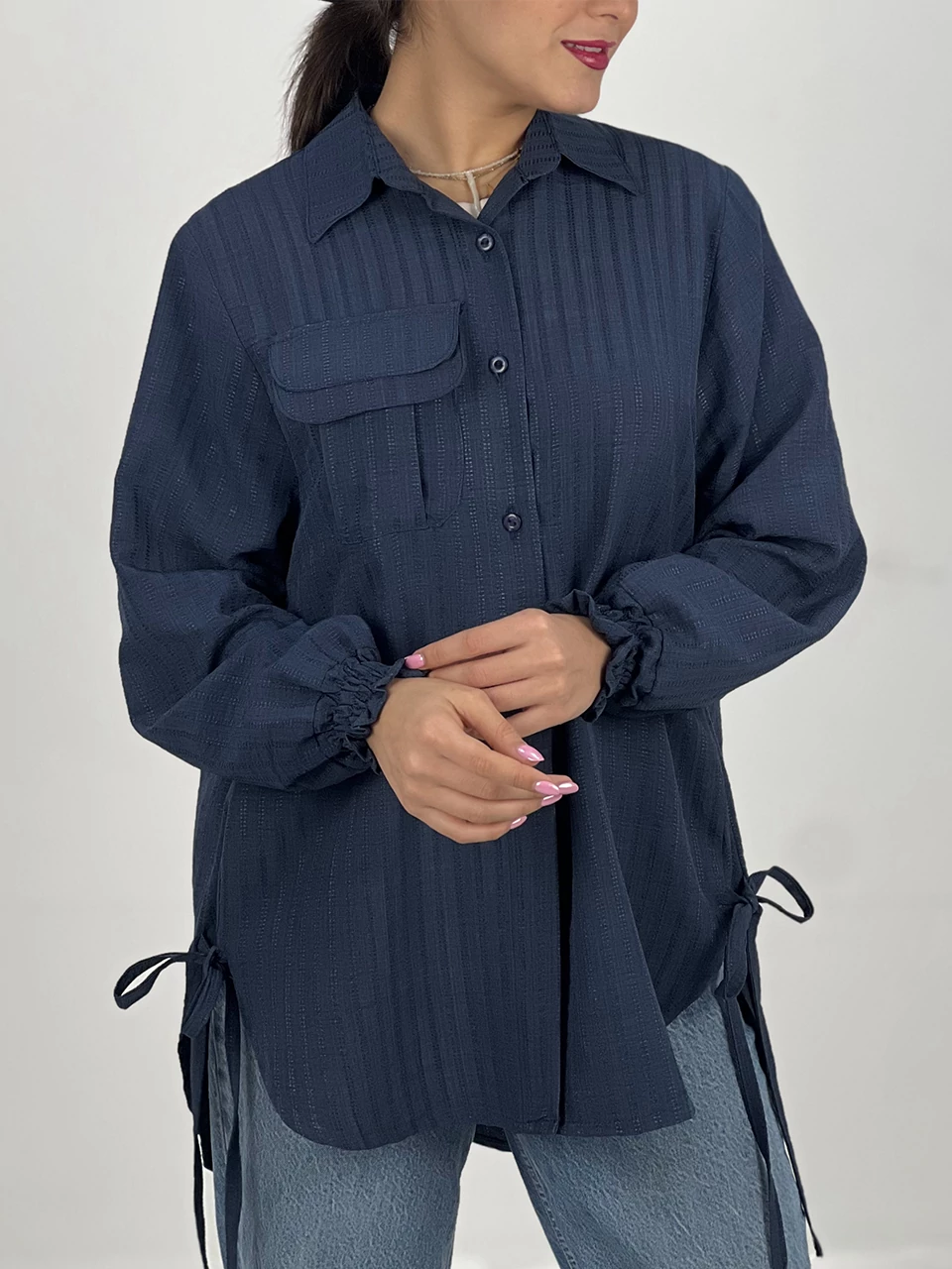 پیراهن میدی 61368 دندان موشی در جیب دوبل RY