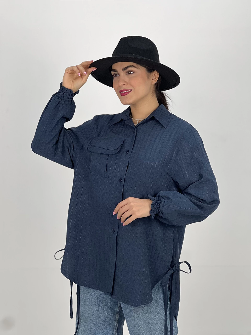 پیراهن میدی 61368 دندان موشی در جیب دوبل RY