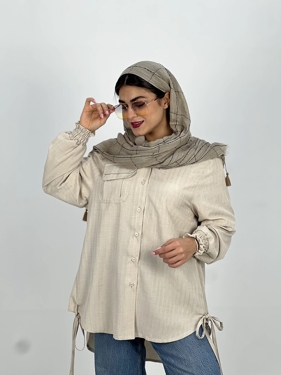 پیراهن میدی 61368 دندان موشی در جیب دوبل RY