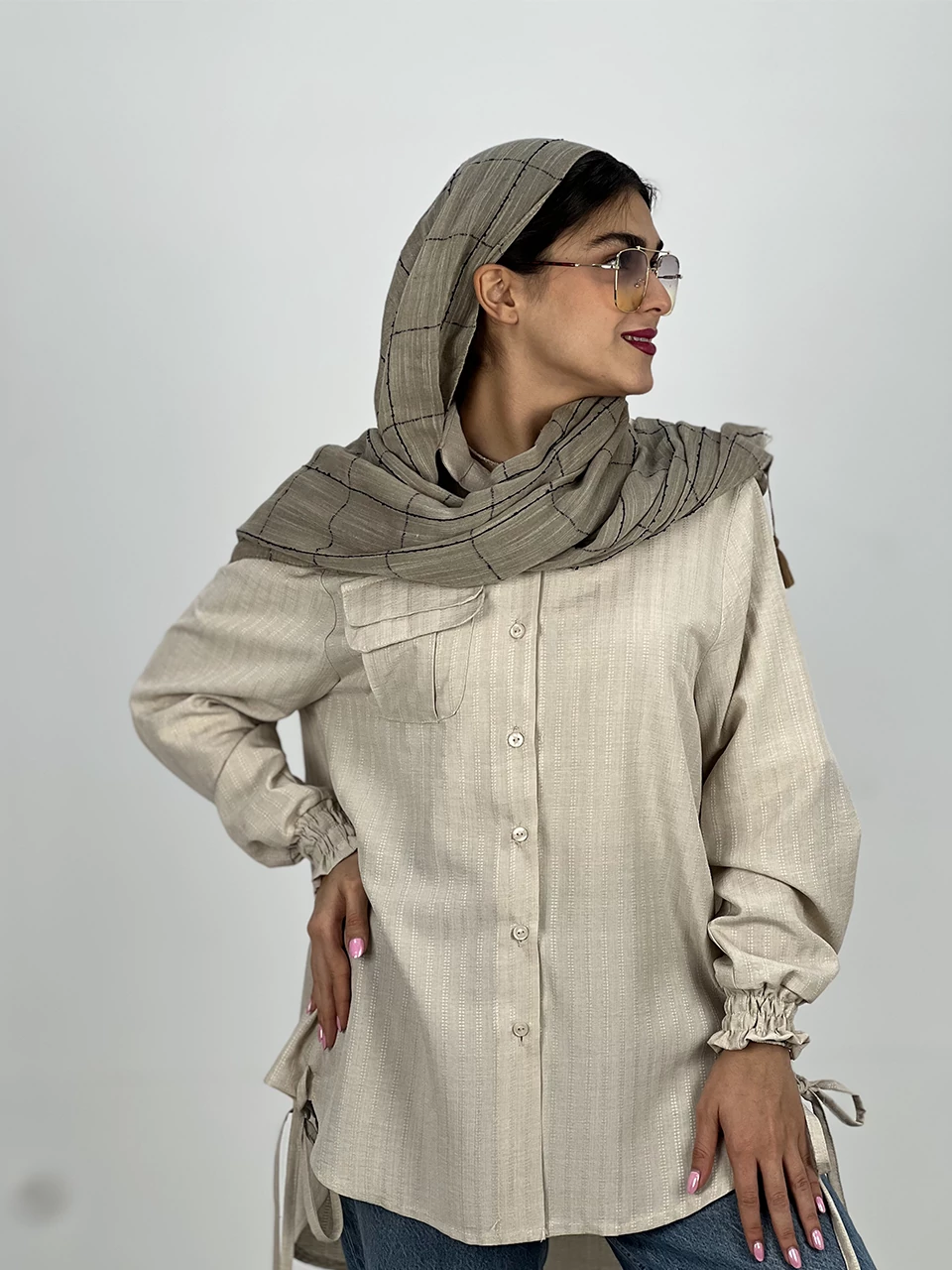 پیراهن میدی 61368 دندان موشی در جیب دوبل RY