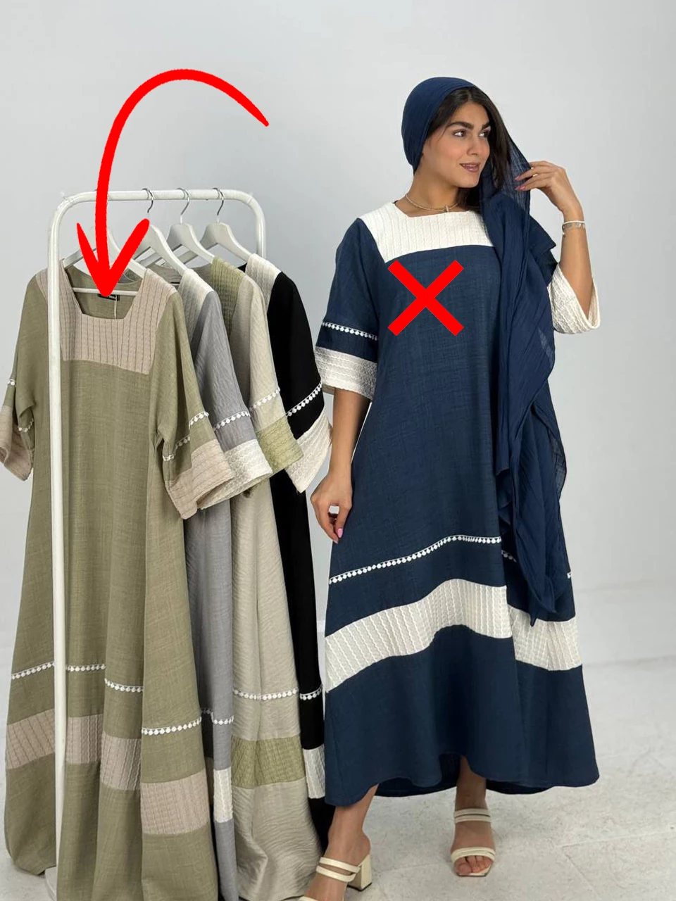 پیراهن لانگ 61372 یقه خشتی دو رنگ RY