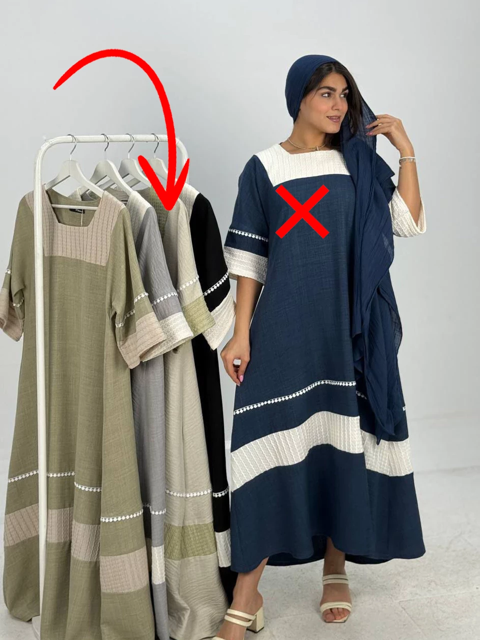 پیراهن لانگ 61372 یقه خشتی دو رنگ RY