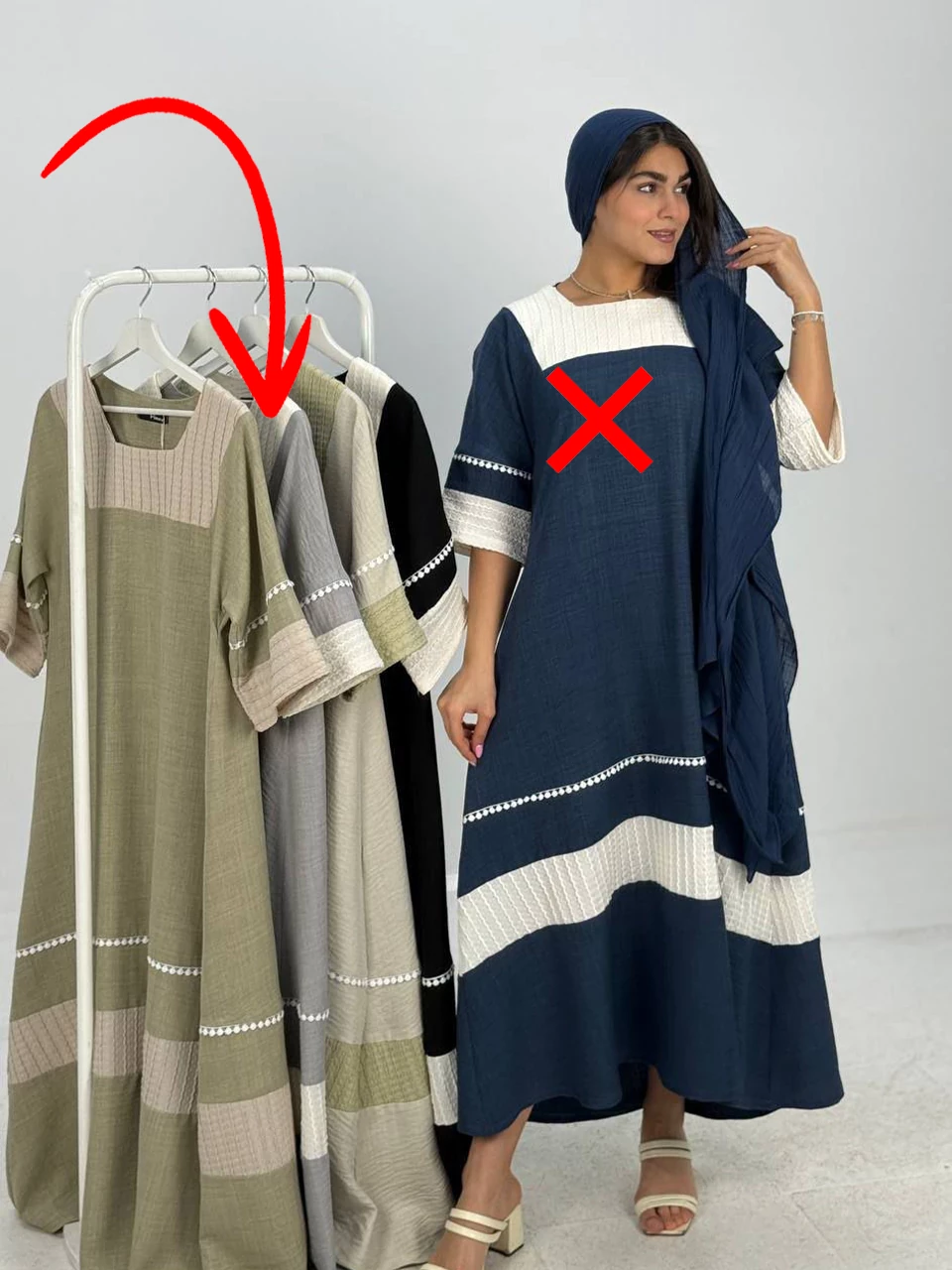 پیراهن لانگ 61372 یقه خشتی دو رنگ RY