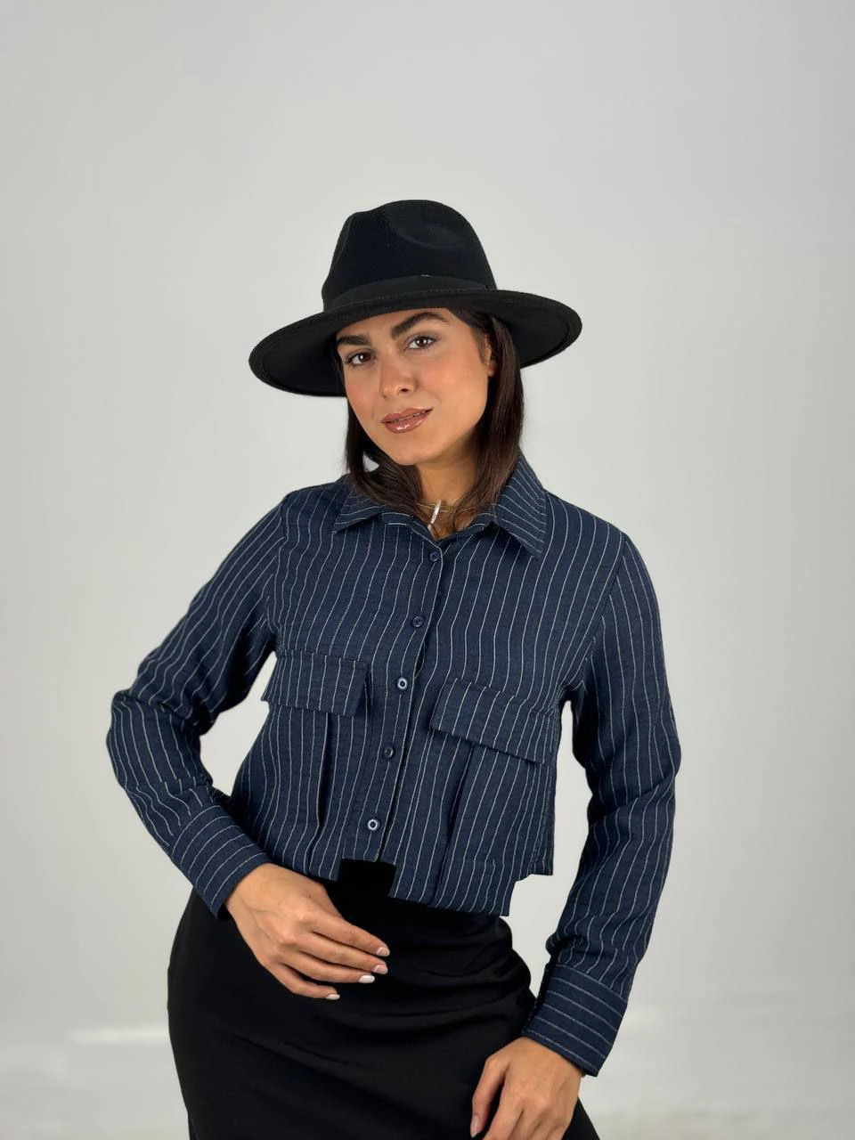 شومیز 61402 کراپ دیپلمات جیب گوشواره RY