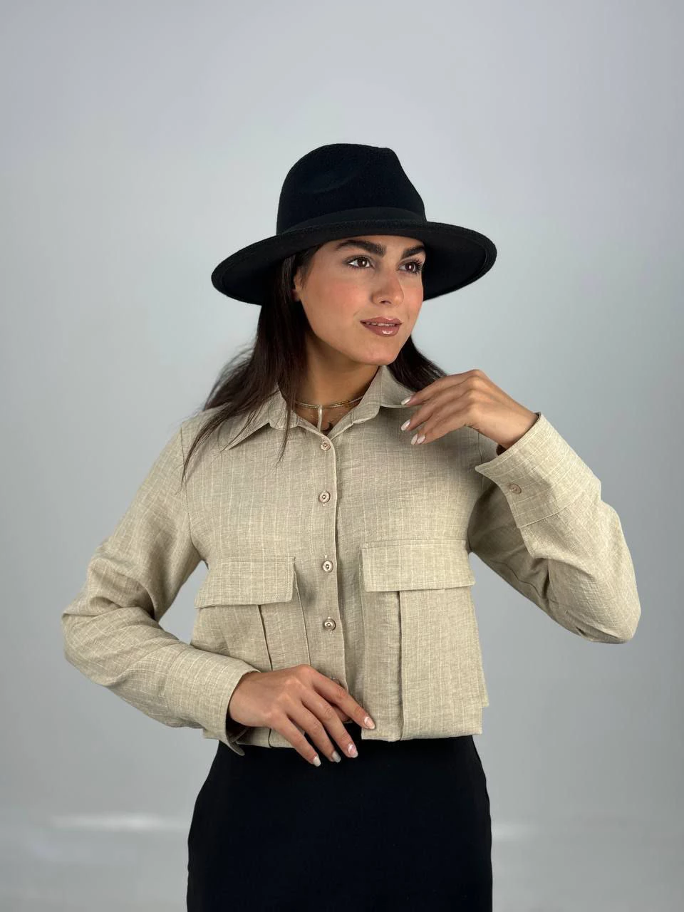 شومیز 61402 کراپ دیپلمات جیب گوشواره RY