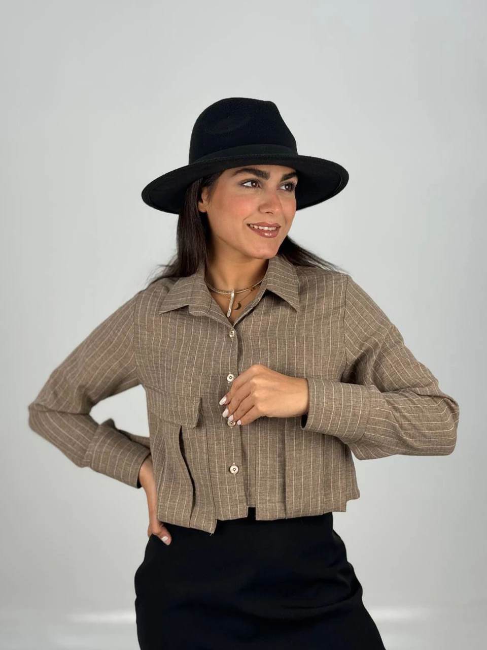 شومیز 61402 کراپ دیپلمات جیب گوشواره RY