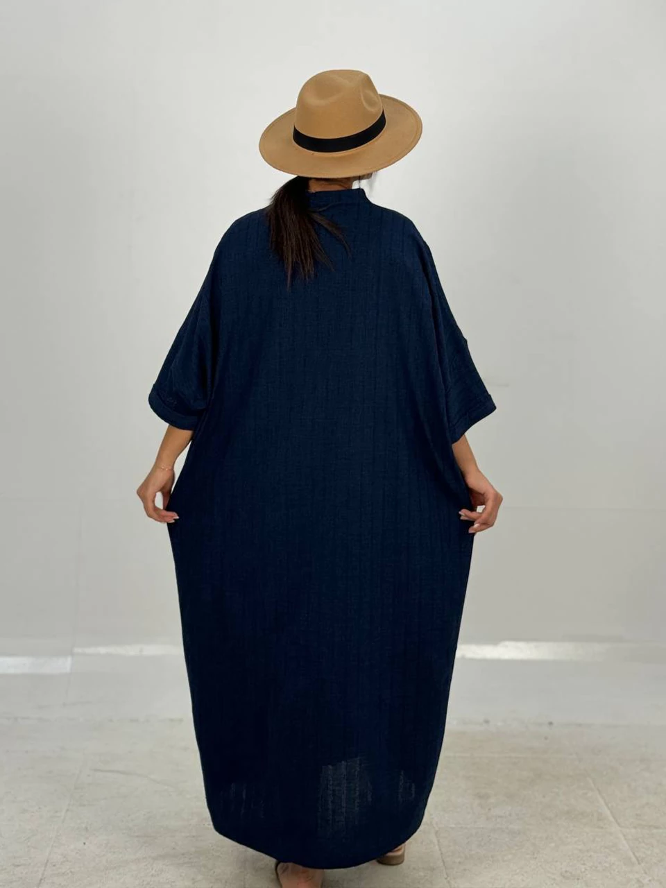 مانتو پیراهنی 61416 لینن بلند دو جیب RY