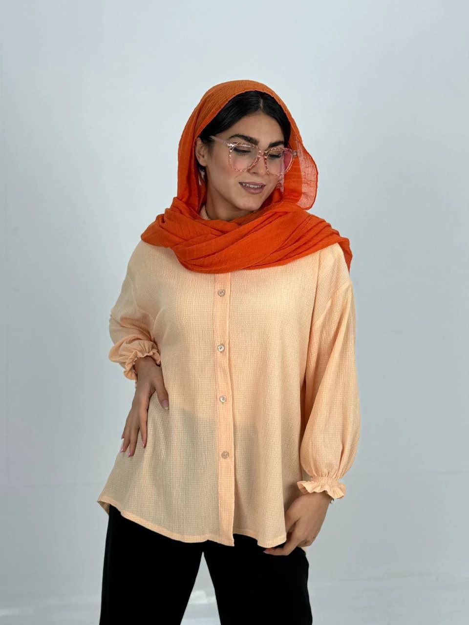 مانتو شومیزی 1017 آدامسی آستین چین دار RY