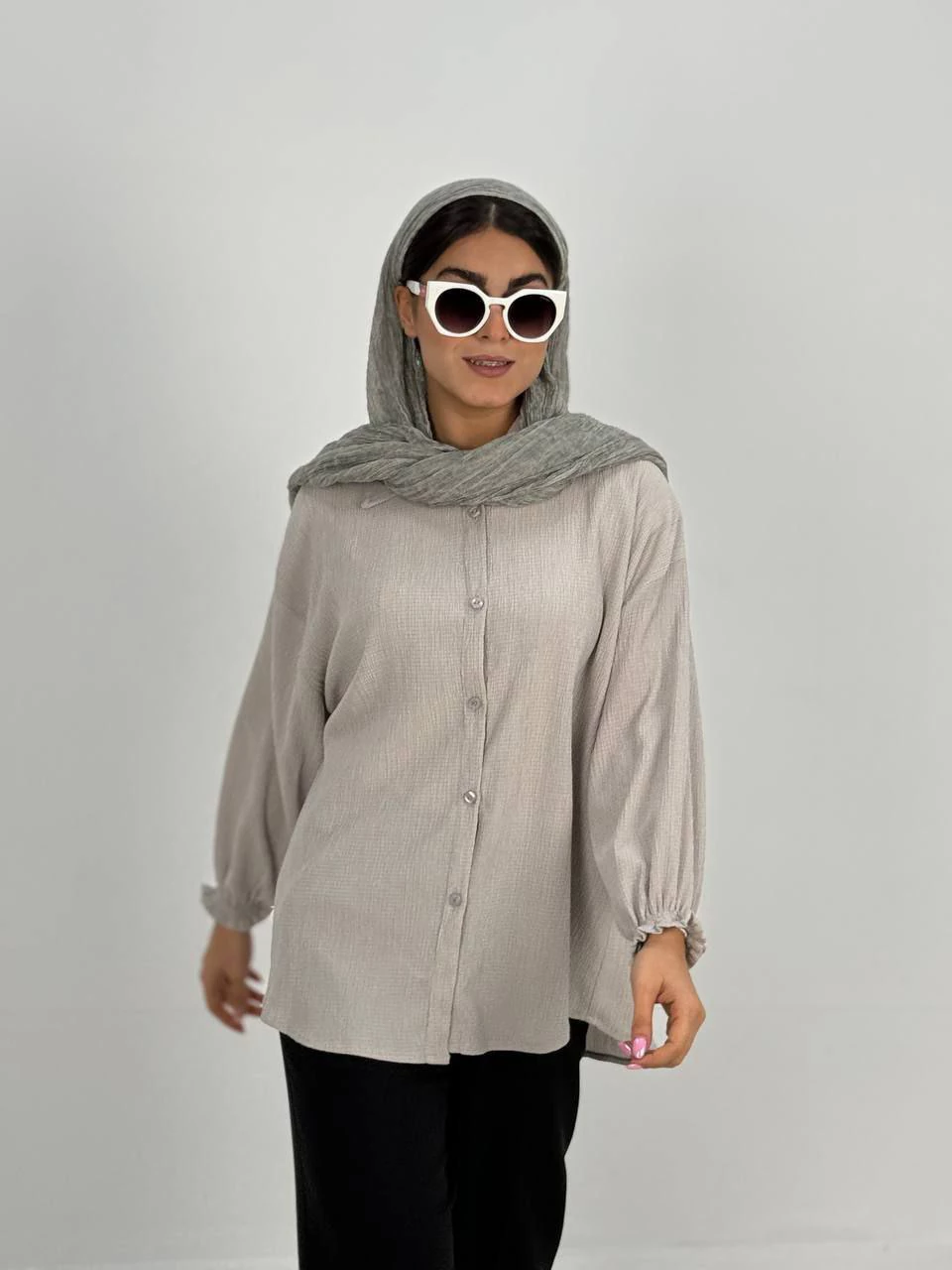 مانتو شومیزی 1017 آدامسی آستین چین دار RY