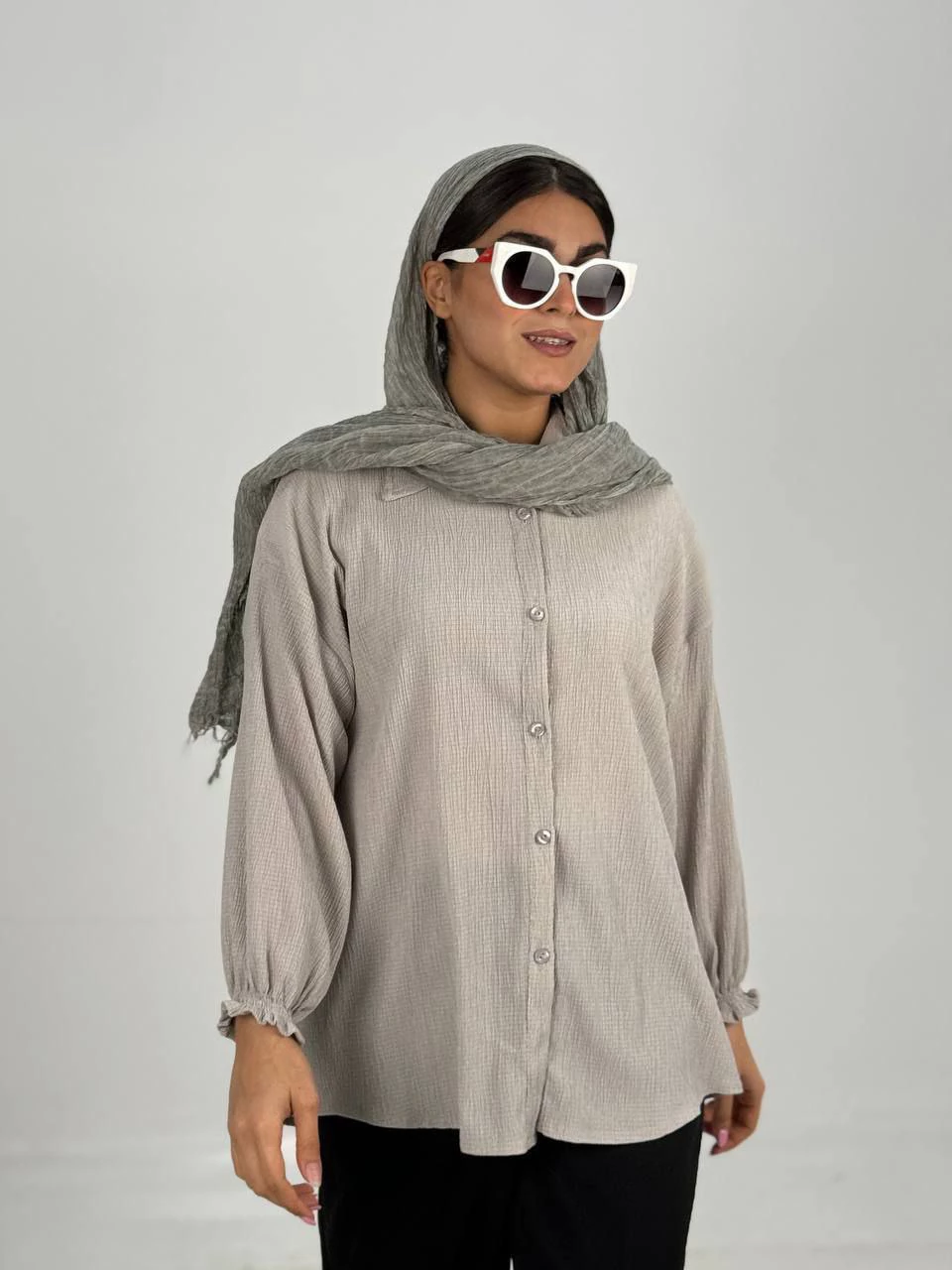 مانتو شومیزی 1017 آدامسی آستین چین دار RY