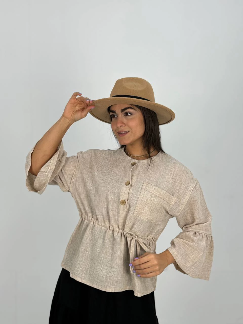 بلوز 61412 تک جیب کمر گت داماسک RY