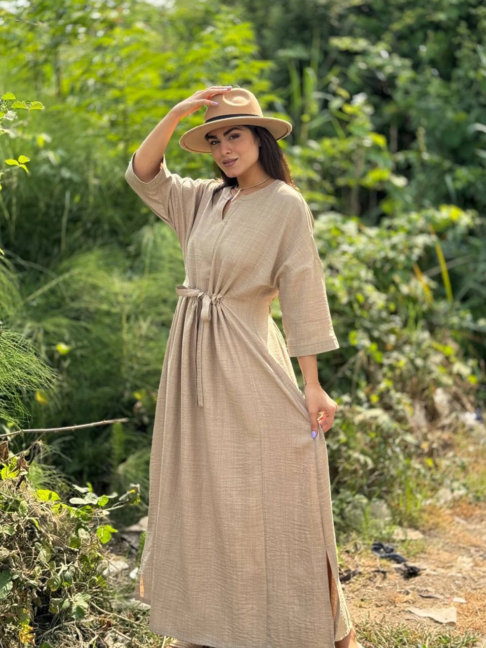 مانتو پیراهنی 61335 لوئیزا بلند چین دار کمردار RY