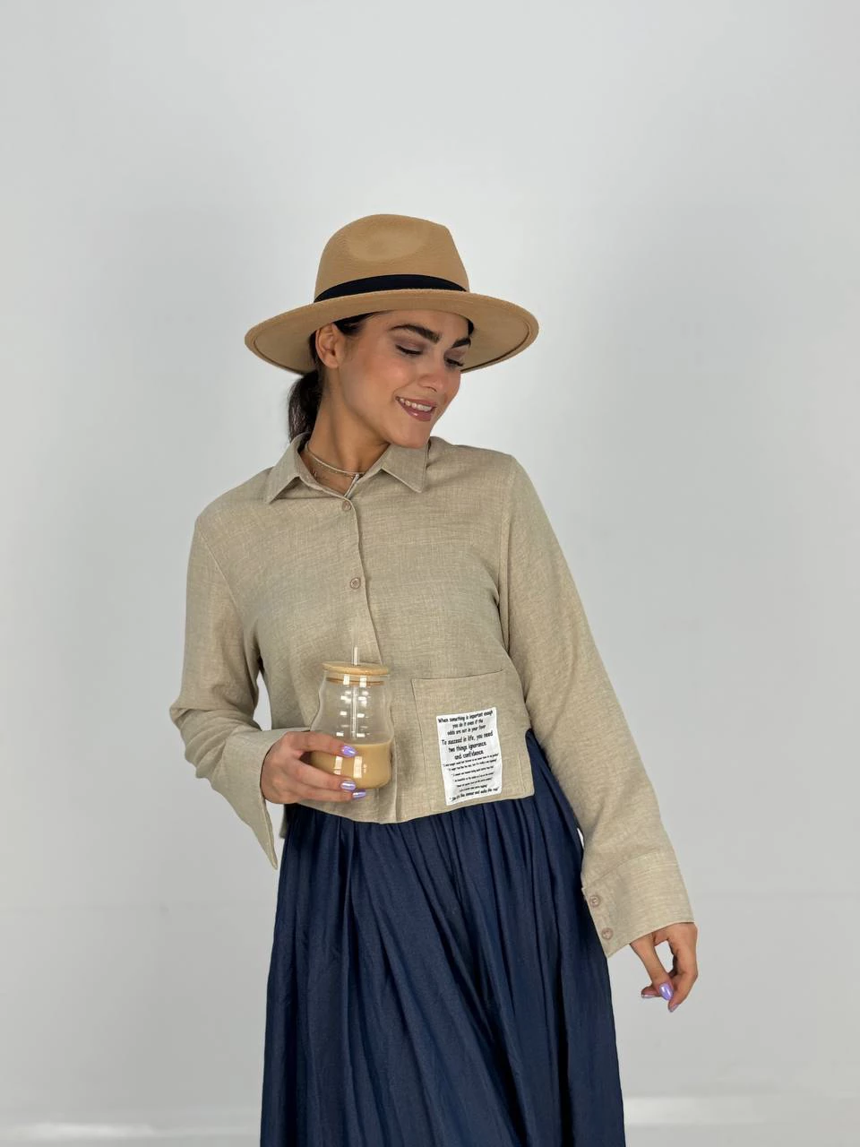 شومیز 61415 کراپ لینن بغل هلال RY