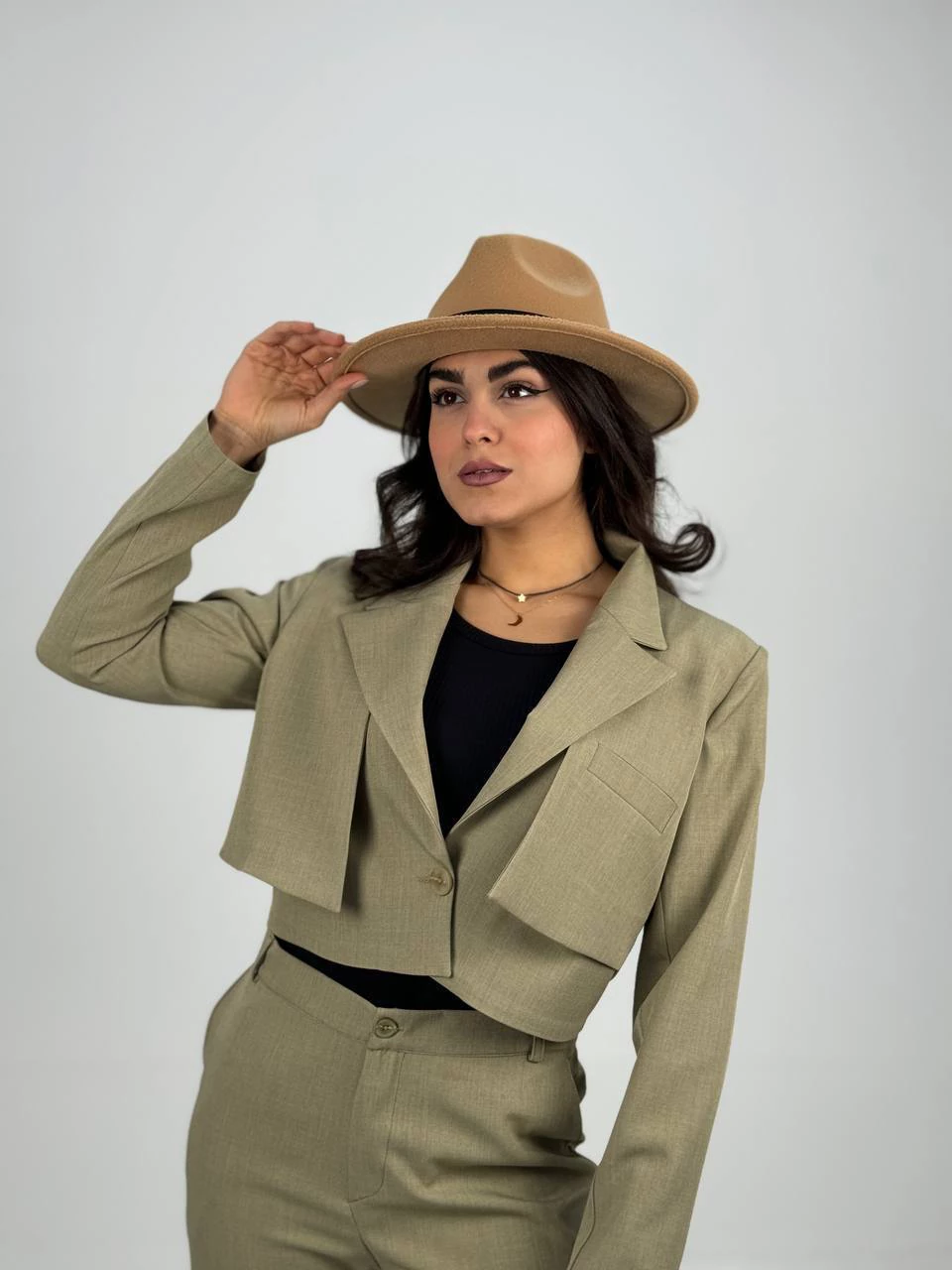 ست کت و شلوار 61324 کراپ ژیله دار RY