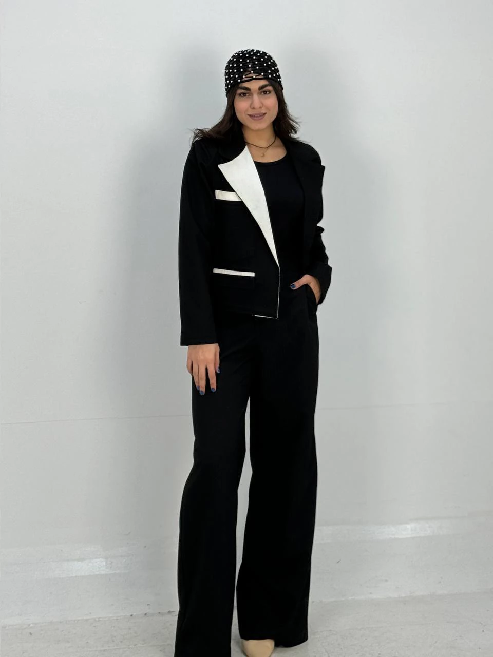 ست کت و شلوار 61346 کراپ خرجکار سفید RY