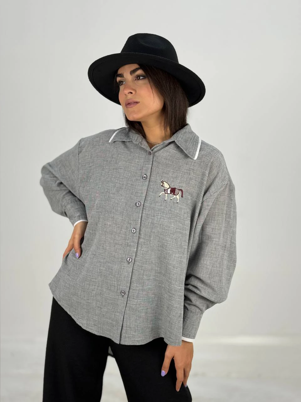 مانتو شومیزی 61392 داماسک جلو کوتاه پشت بلند RY