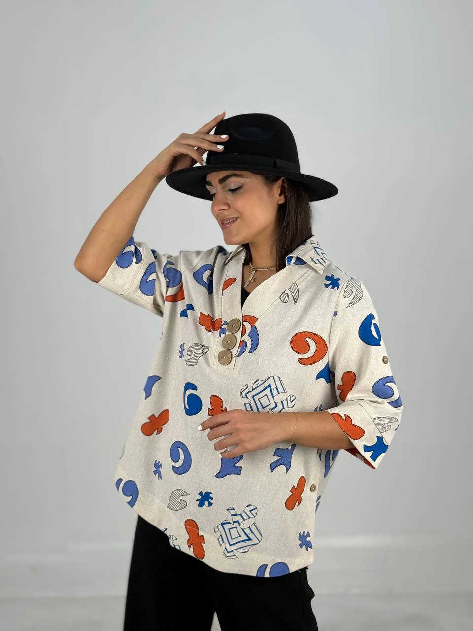 مانتو شومیزی 61421 نچرال دکمه چوبی RY