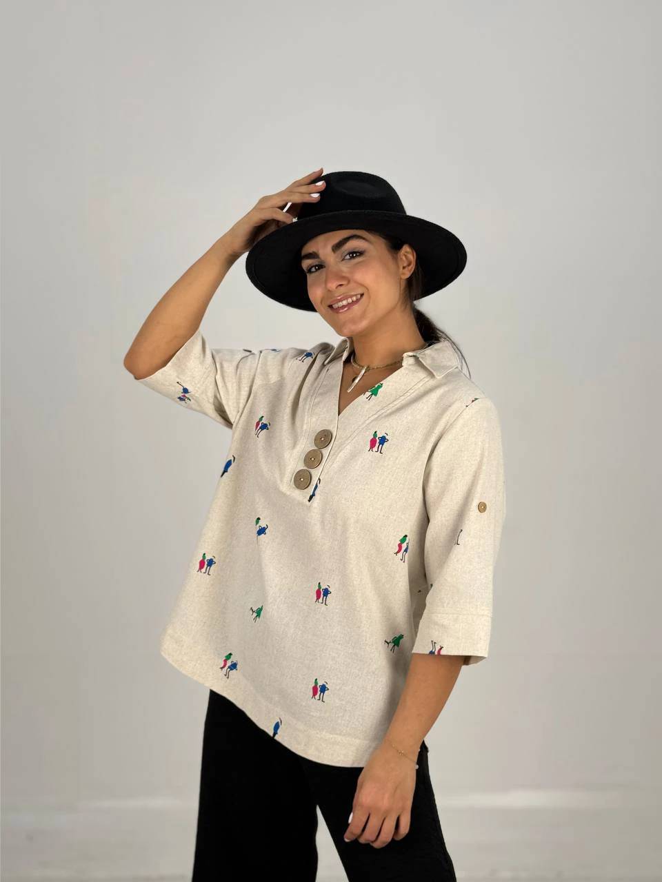 مانتو شومیزی 61421 نچرال دکمه چوبی RY