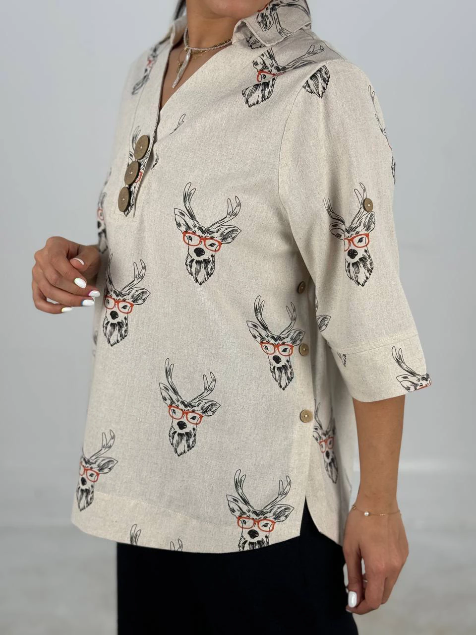 مانتو شومیزی 61421 نچرال دکمه چوبی RY