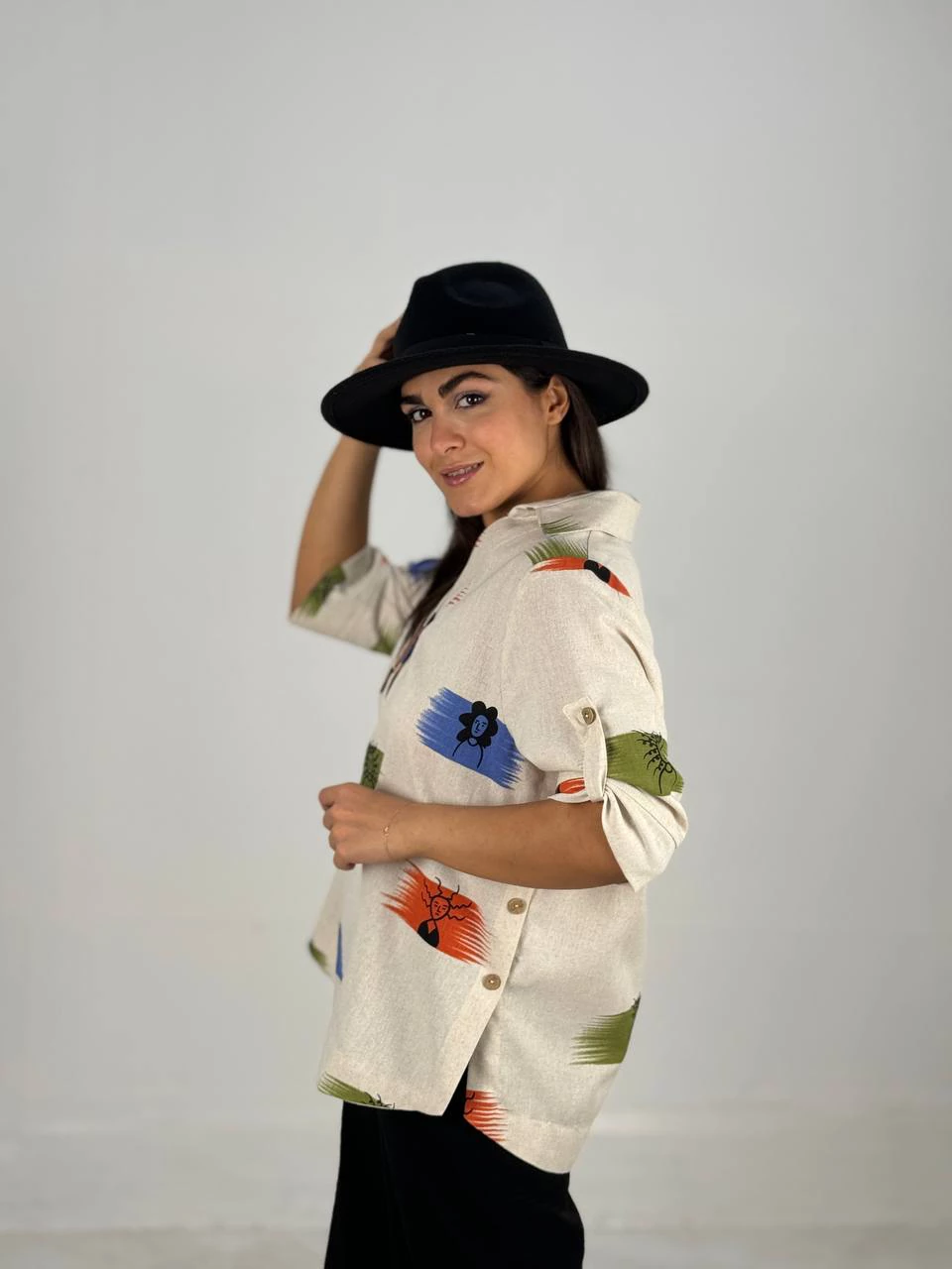 مانتو شومیزی 61421 نچرال دکمه چوبی RY