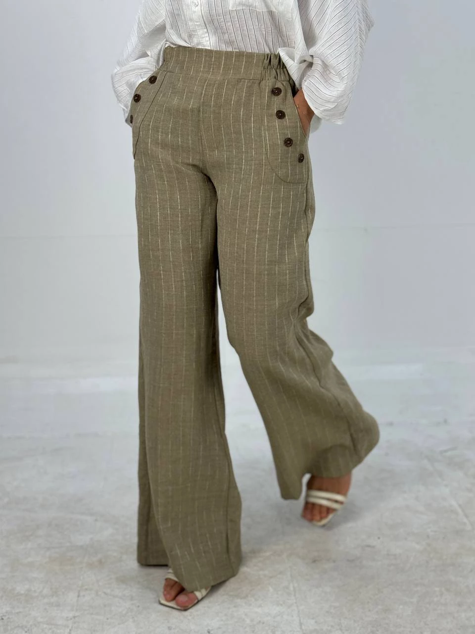 شلوار پارچه ای دمپا 31069 لینن دکمه چوبی RY